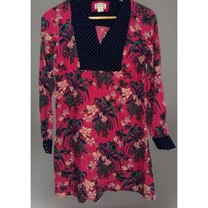 Anthropologie MaEve Sz 4 Women’s Tunic Dress Short Birds Floral Long Sleeve Girl